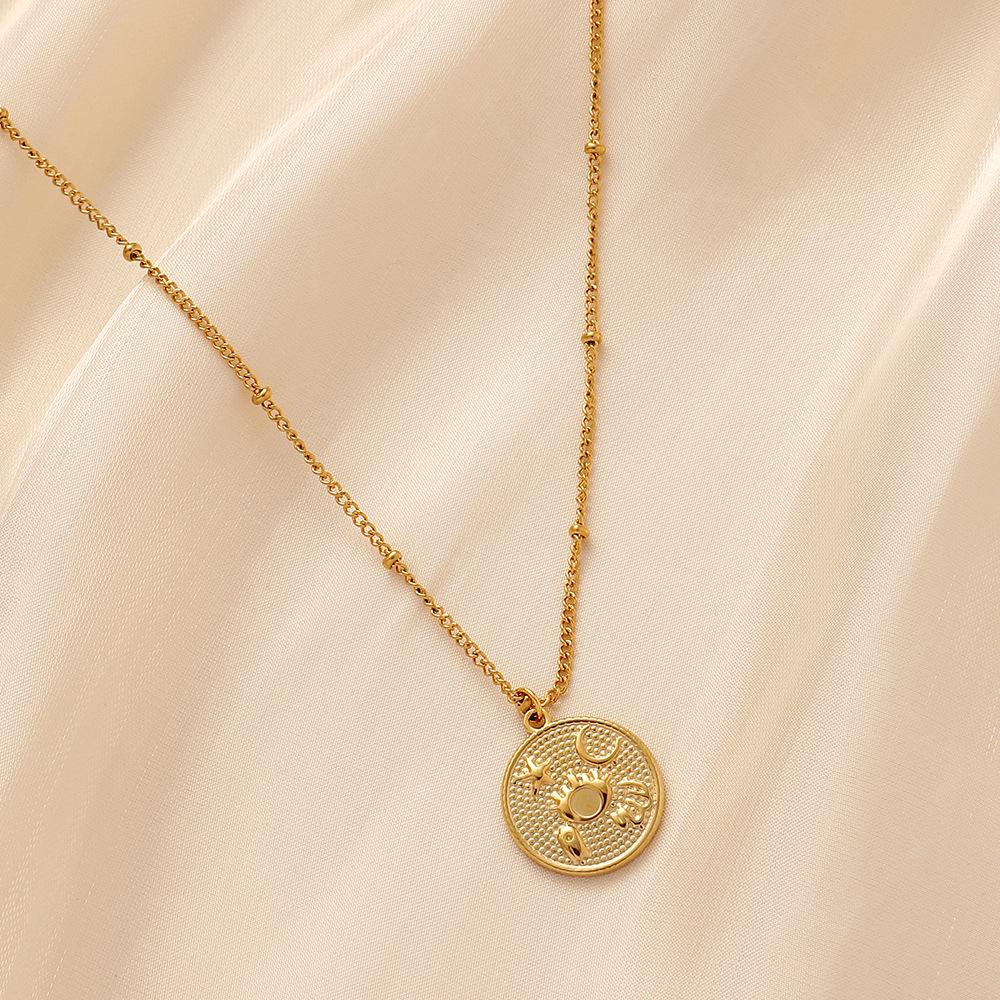 Fashion Simple Stainless Steel Gold Vintage Coin Pictogram Choker Necklace for Women