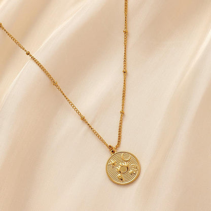 Fashion Simple Stainless Steel Gold Vintage Coin Pictogram Choker Necklace for Women
