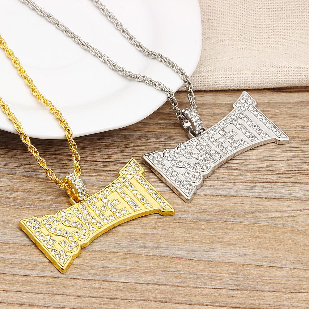 HIPHOP punk men's unisex pendant ESSKEETIT letter diamond hip-hop necklace jewelry
