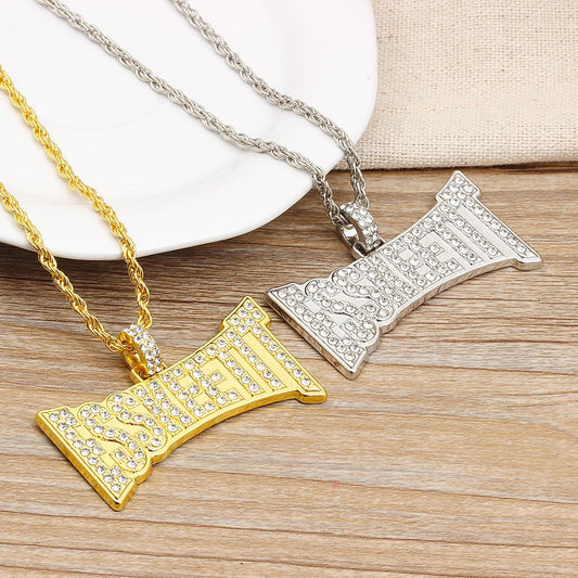 HIPHOP punk men's unisex pendant ESSKEETIT letter diamond hip-hop necklace jewelry