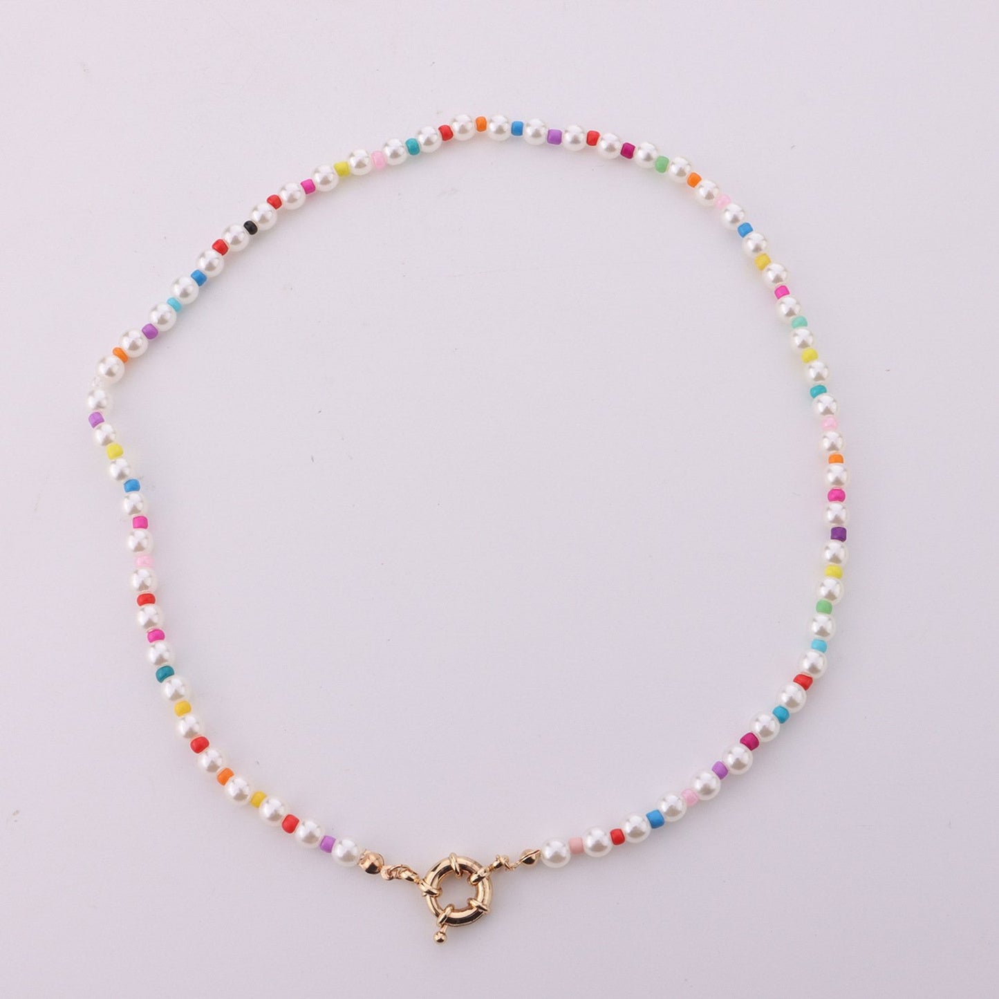 Jewelry Fashion Colorful Rice Bead Necklace Female Personality Simple Geometric Round Pearl Necklace