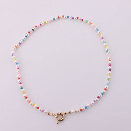 Jewelry Fashion Colorful Rice Bead Necklace Female Personality Simple Geometric Round Pearl Necklace