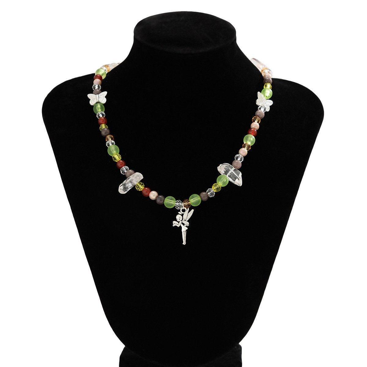 Ornament Mori pastoral elf small butterfly necklace female simple imitation crystal beaded metal necklace