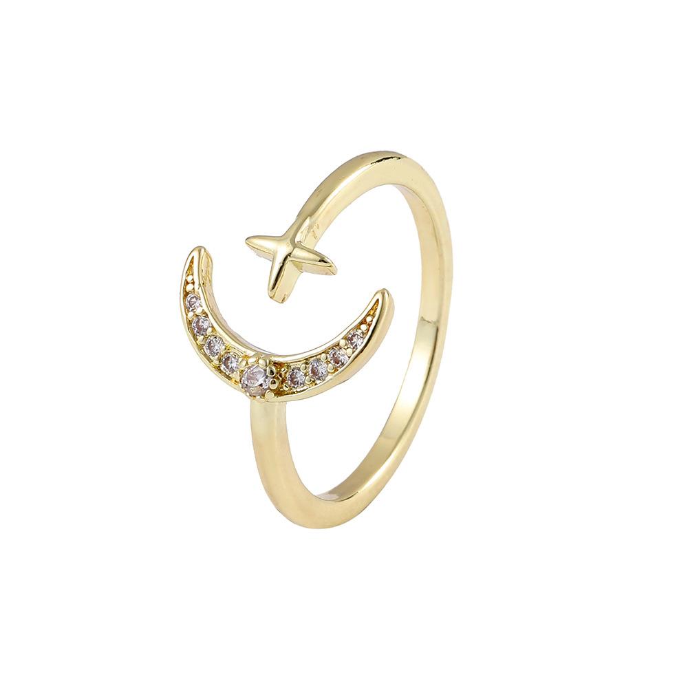 ins moon star opening copper micro-inlaid zircon ring simple fashion personality all-match ladies ring