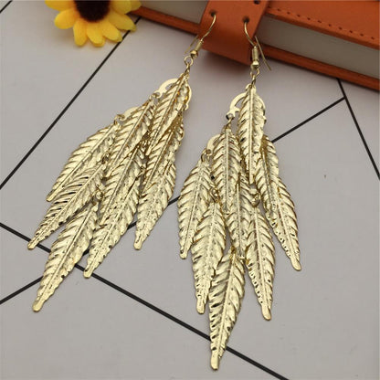 Three-dimensional pattern strip leaf earrings long women's earrings metal earrings stall jewelry