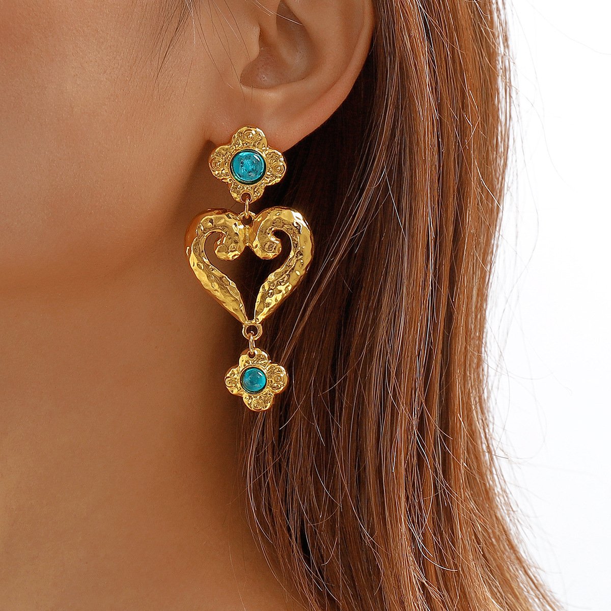 E1118 French temperament symmetrical geometric love rhinestone earrings medieval retro vintage earrings