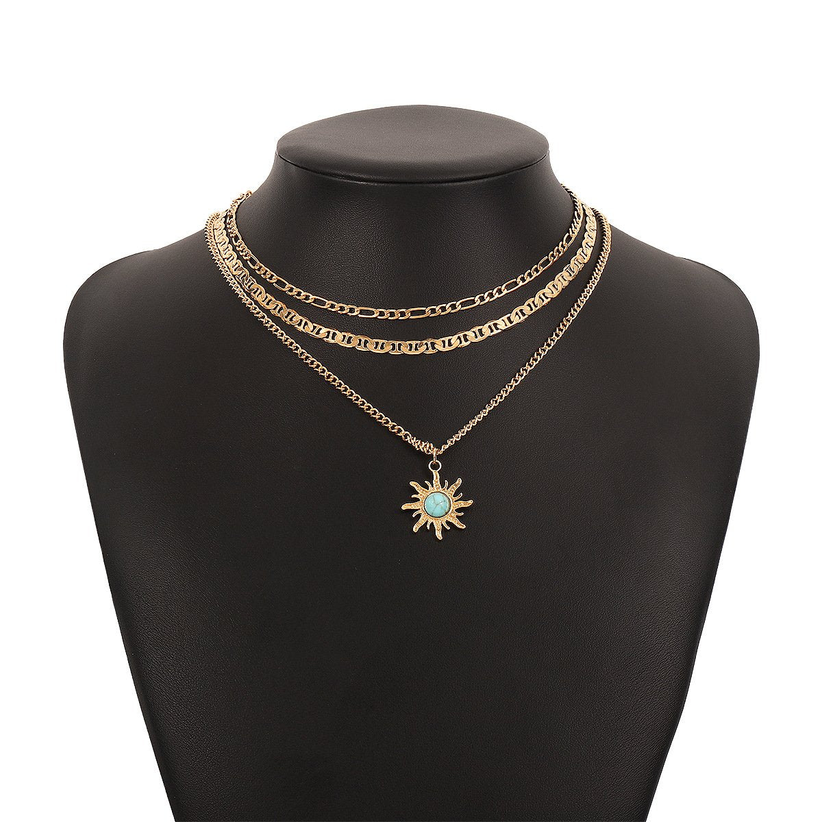 N1276 Turquoise Sunflower Fashion Necklace Niche Chain Stacked Retro Necklace Light Luxury Necklace