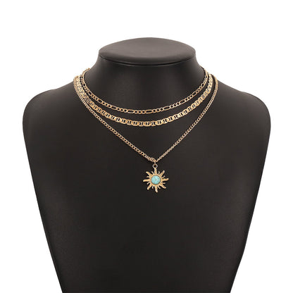 N1276 Turquoise Sunflower Fashion Necklace Niche Chain Stacked Retro Necklace Light Luxury Necklace