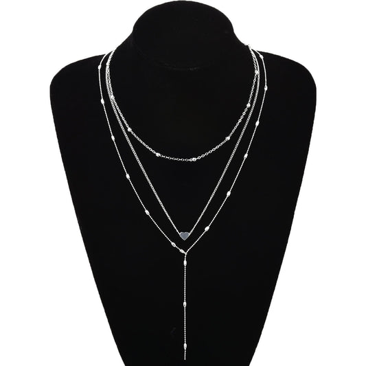 Jewelry peach heart pendant versatile multi-layer sexy bead chain necklace trendy alloy female necklace set