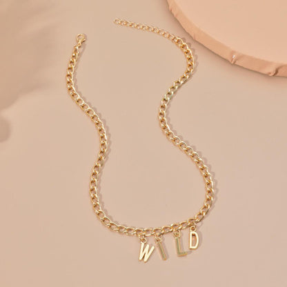 diy simple handmade alloy English word letter necklace hip-hop couple pendant short chain men and women