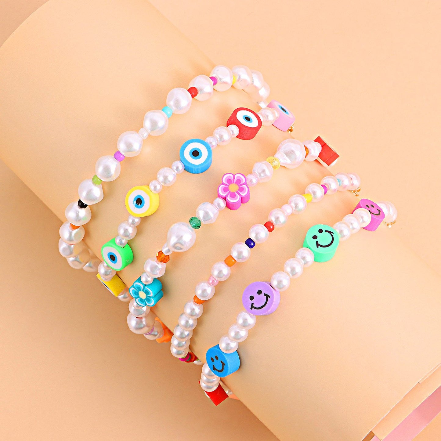 Jewelry popular pearl anklet female trend soft pottery eyes smiling face rice bead foot decoration set