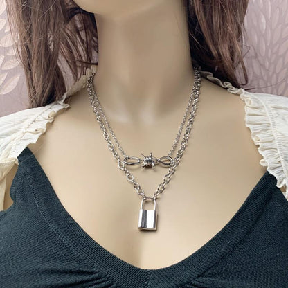 Jewelry Prickly Jewelry Fashion Simple Flame Necklace Lock Double Layer Necklace