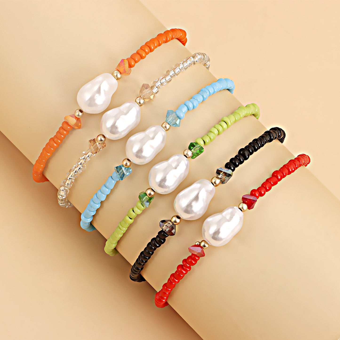 Jewelry ins small color hand-woven rice beads imitation pearl beaded bracelet for women