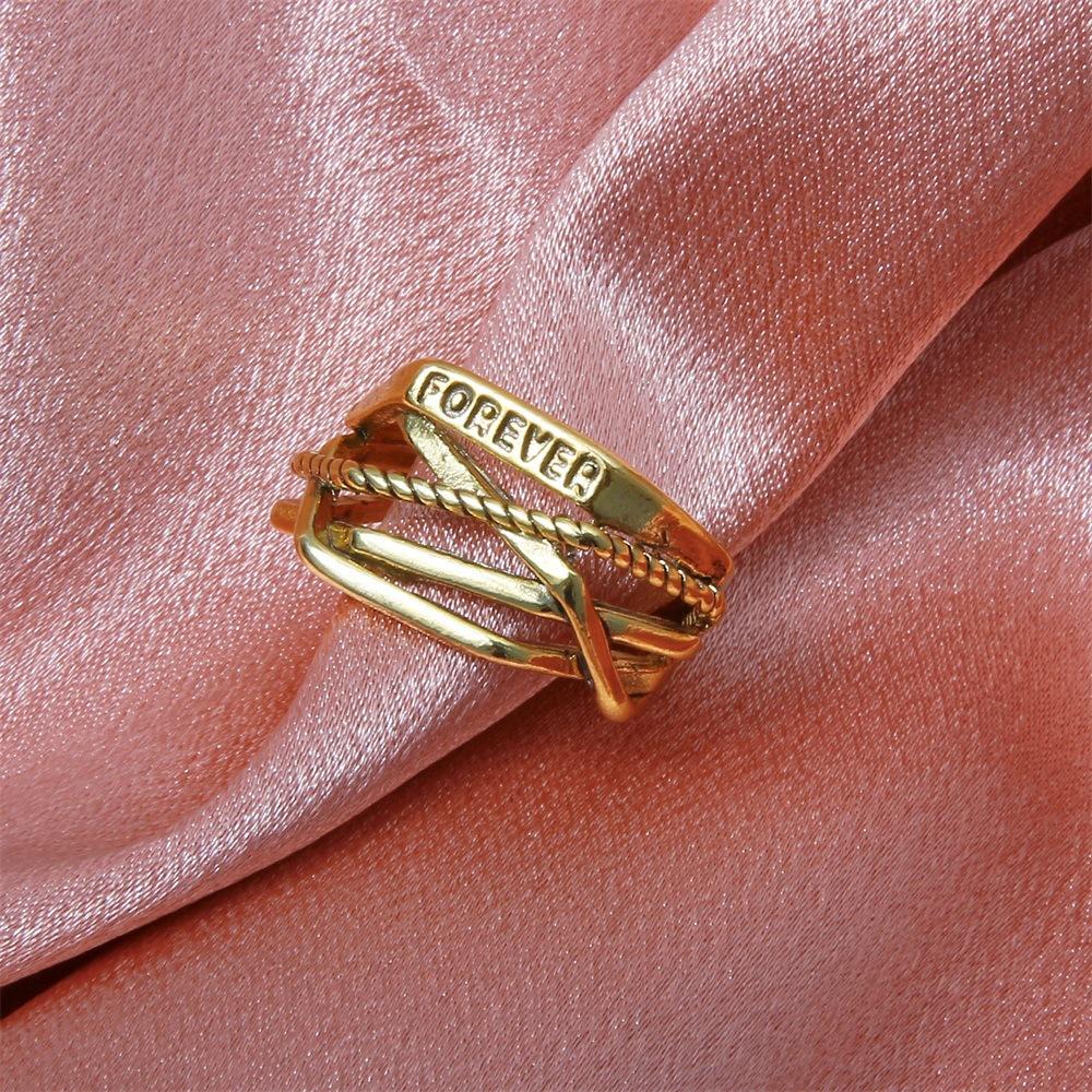 Personalized retro multi-layer rhombus ring simple metal winding letter opening index finger ring unisex