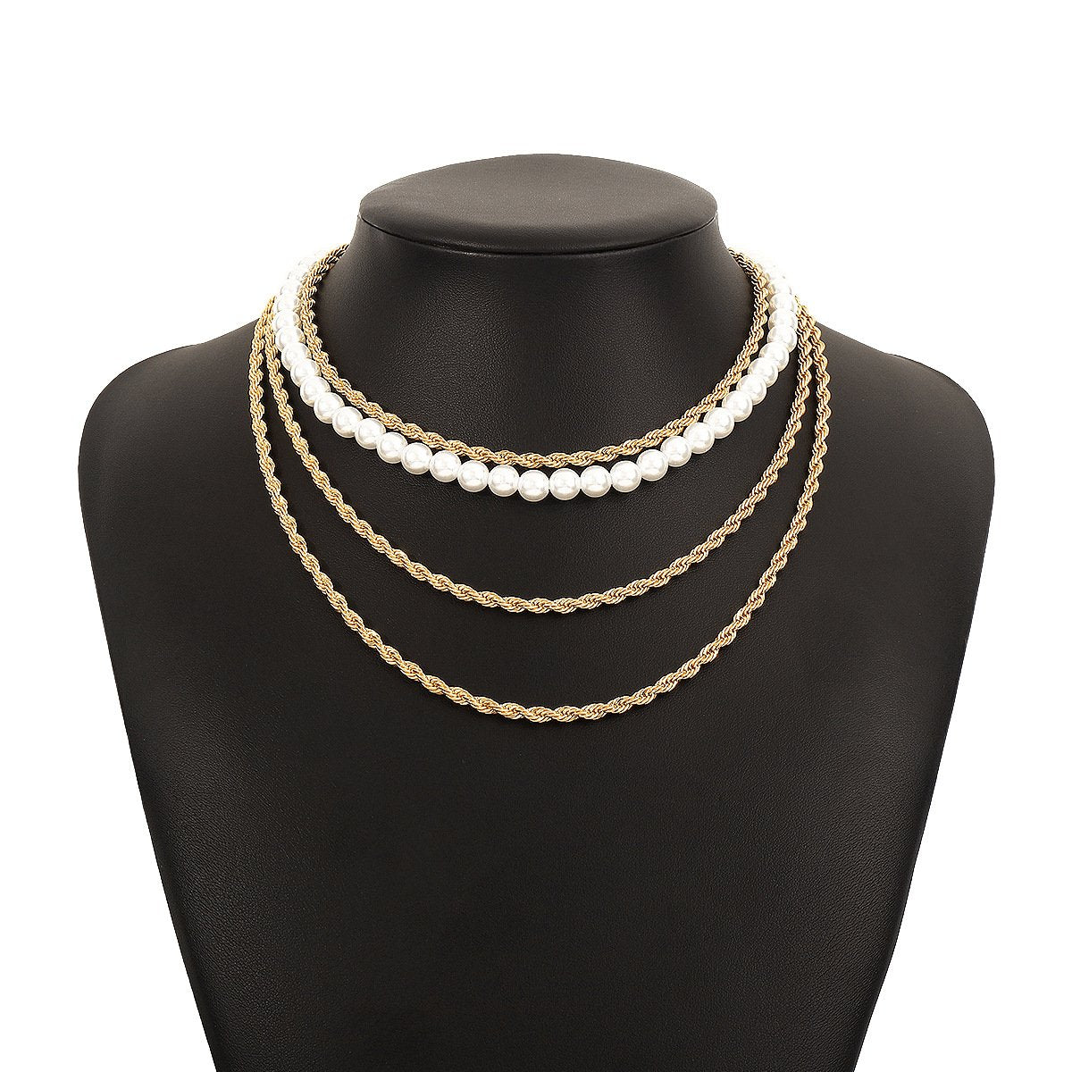 N145 Ethnic Exaggerated Stacked Necklace Pearl Retro Twist Chain Fashion Personality Generous Necklace