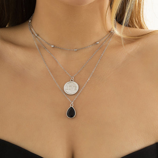 Jewelry Drop Shaped Pendant Metal Chain Hip Hop Necklace Geometric Bead Letter Niche Necklace