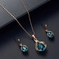 Fashion Women Blue Green Water Drop Shape Necklace Earrings Set Ornament Jewelry