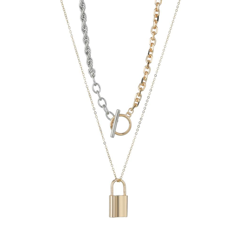 Multilayer Necklace Female Retro Simple Alloy Pendant Necklace OT Buckle Double Sweater Chain