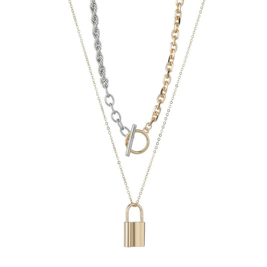 Multilayer Necklace Female Retro Simple Alloy Pendant Necklace OT Buckle Double Sweater Chain