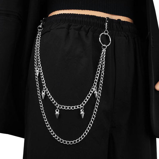 Simple fashion grid waist chain pants chain versatile double-layer chain bullet pendant decorations