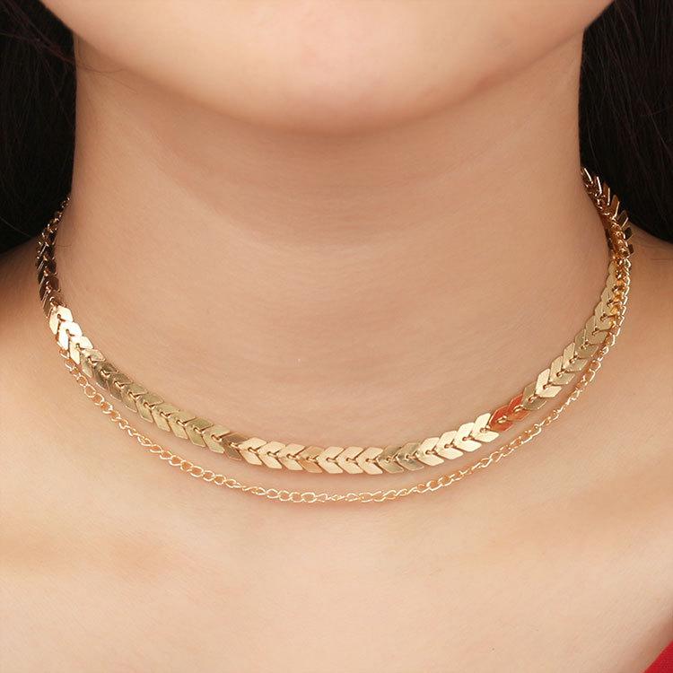 Simple Double Layer Fishbone Neck Necklace Handmade Clavicle Chain Necklace Multilayer Necklace