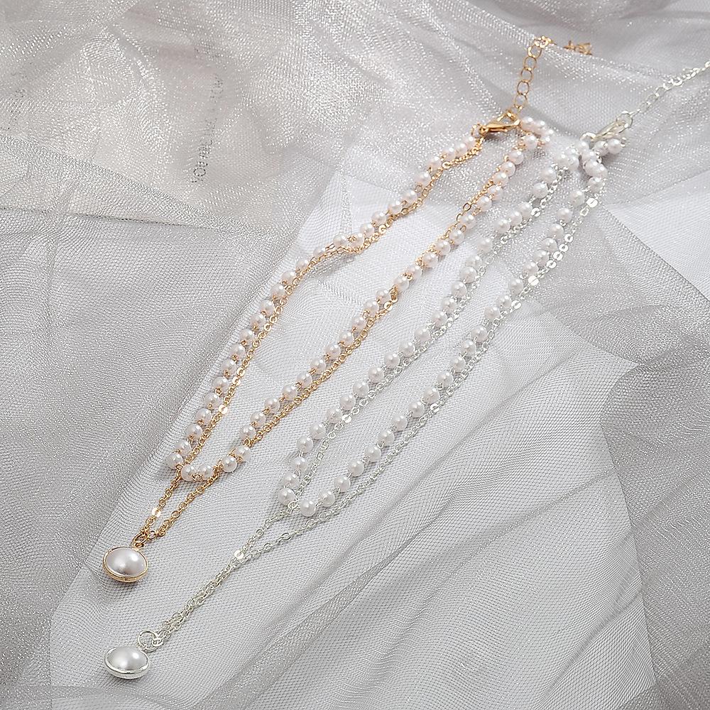 Ins net red simple double-layer pearl necklace temperament short collarbone chain female tide choker necklace