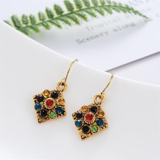 Bohemian fashion color diamond rhombus earrings ins ethnic metal geometric square earrings earrings