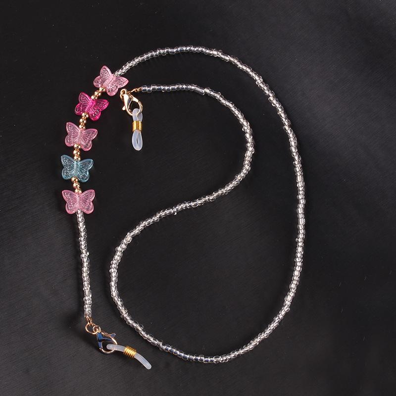 Fashion colorful butterfly handmade chain glass rice beads glasses chain mask anti-lost lanyard hanging chain