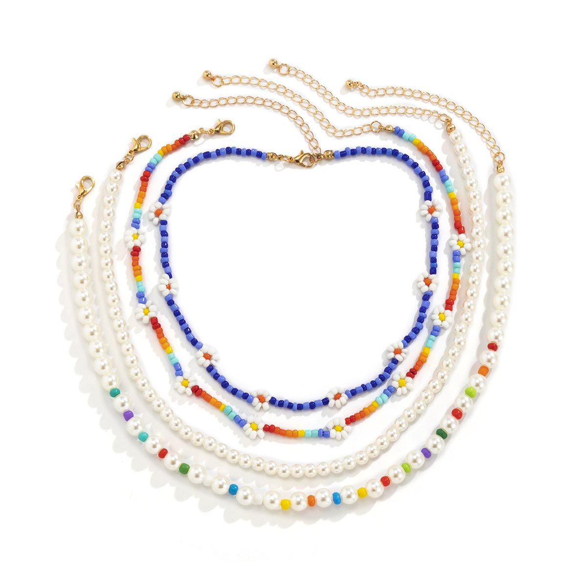 Jewelry Beach Color Daisy Flower Rice Bead Necklace Feminine Pearl Beaded Multilayer Necklace