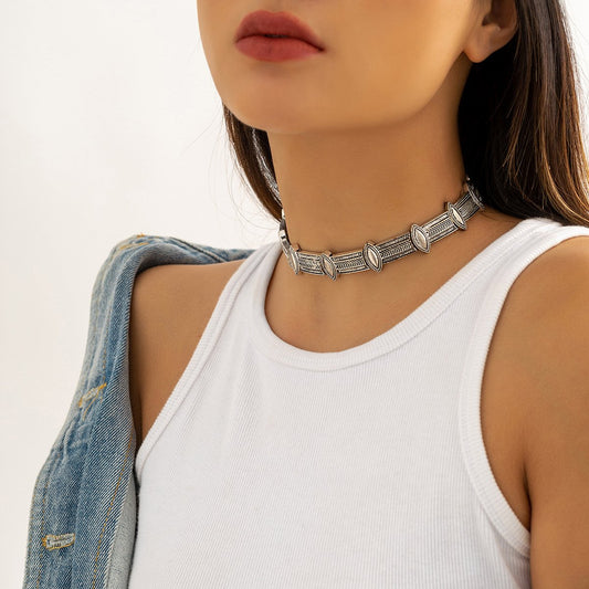 Jewelry retro polygonal handmade metal geometric necklace female punk heavy industry choker necklace