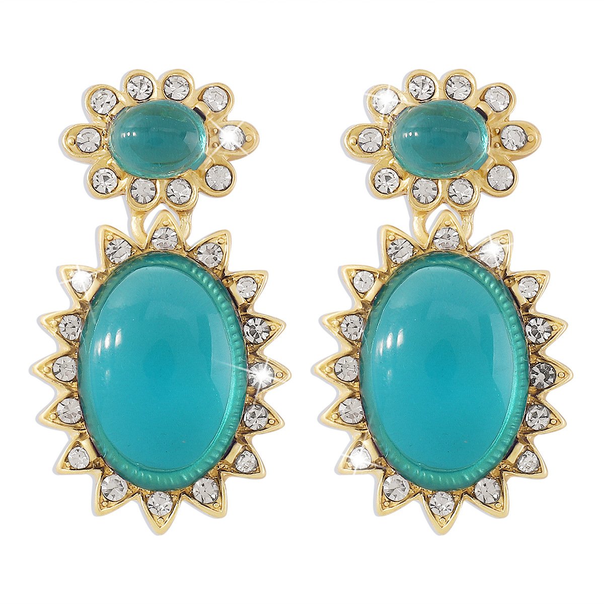 E116 Medieval court elegant gemstone earrings resin rhinestone double-layer personality niche earrings for women