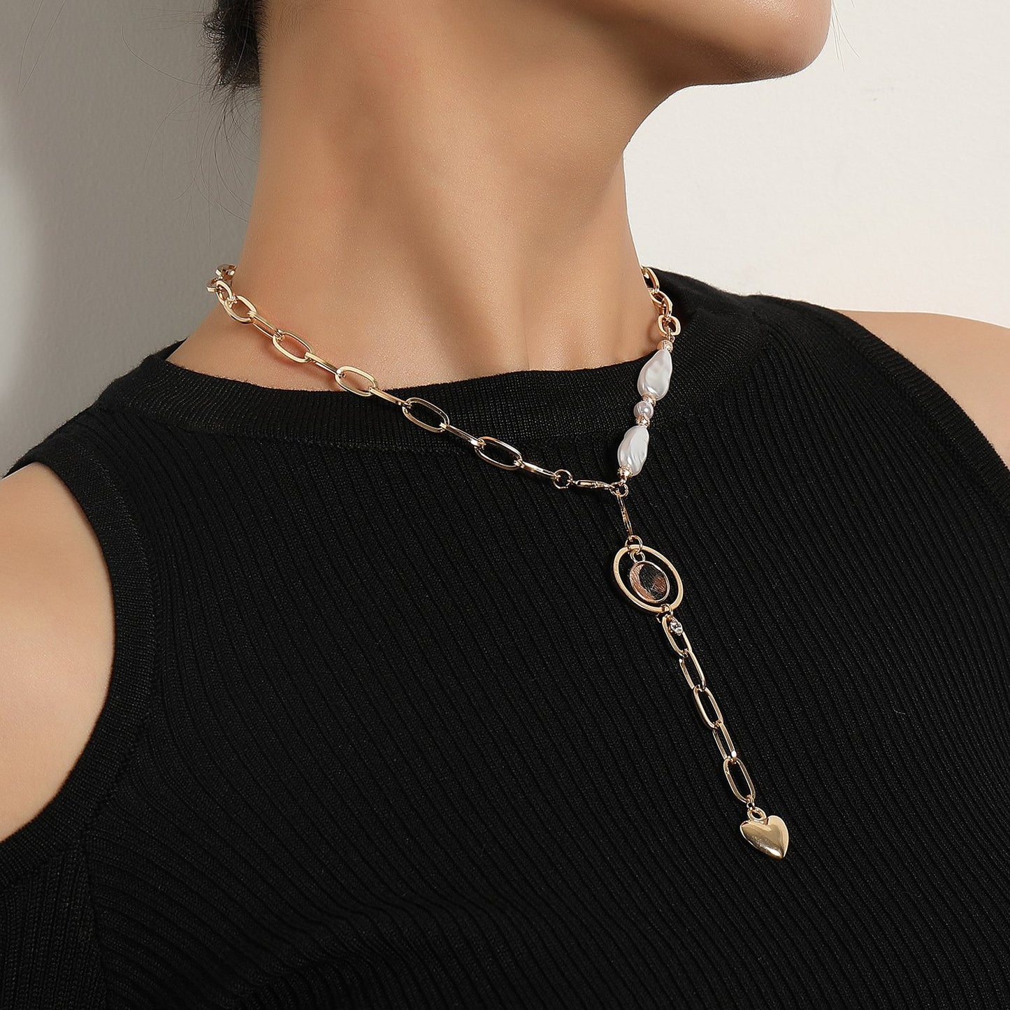 Jewelry Variety Wear Peach Heart Pendant Necklace Female Simple Geometric Ring Leopard Pearl Necklace