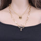 Jewelry Personality Punk Pop Double Layer Necklace Copper Ring Lock Pendant Necklace