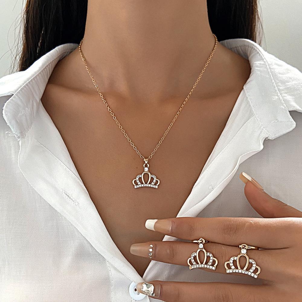 Jewelry set female fashion diamond note crown butterfly necklace earrings set ins tide