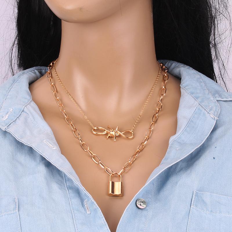 Jewelry creative pop all-match punk metal prickly padlock necklace collarbone chain