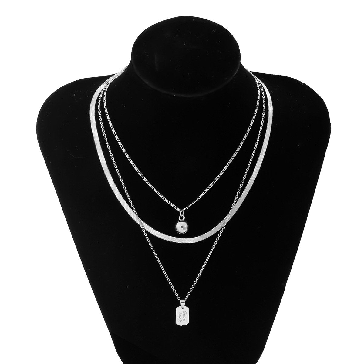 Jewelry Hip Hop Retro Metal Letter Tag Necklace Female Versatile Snake Bone Chain Hang Ball Necklace
