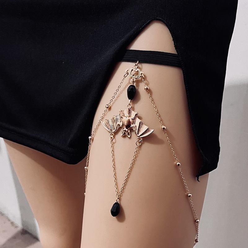Jewelry bat pendant black crystal leg chain elastic chain bat leg ring female hot girl thigh chain