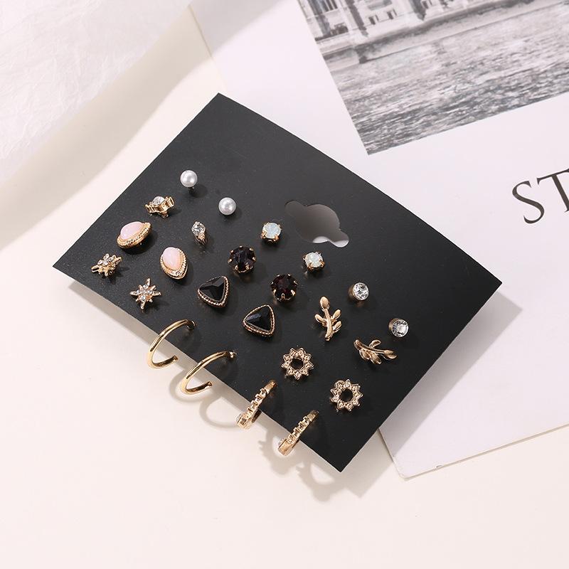 Fashion Set Stud Earrings Simple 12-Piece Stud Earrings Flower Set Earrings