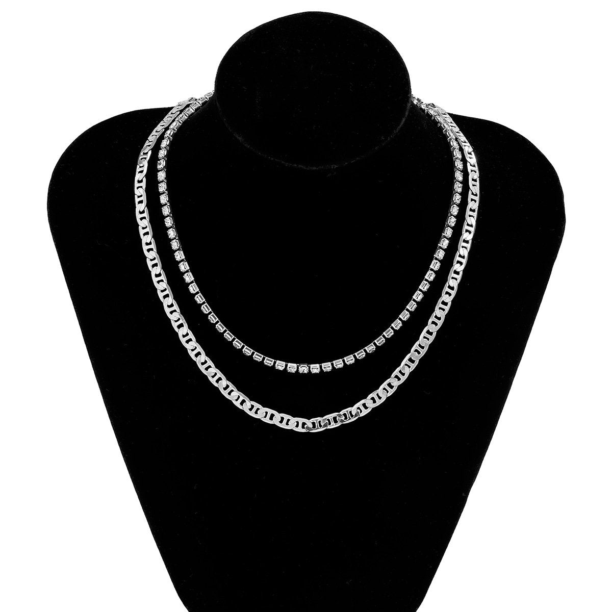 Jewelry Retro Cold Geometric Metal Necklace Set Hip Hop Versatile Diamond Chain Necklace