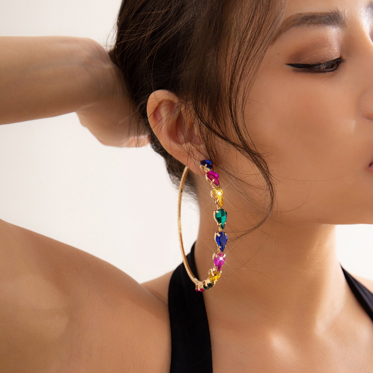 Jewelry personality color drop-shaped diamond earrings female exaggerated geometric ring geometric earrings