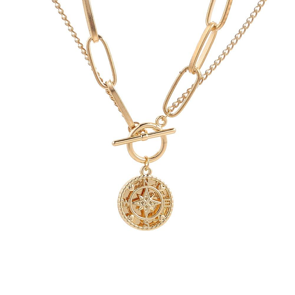 Jewelry ins creative compass nautical map pendant personalized OT buckle versatile double-layer necklace tide