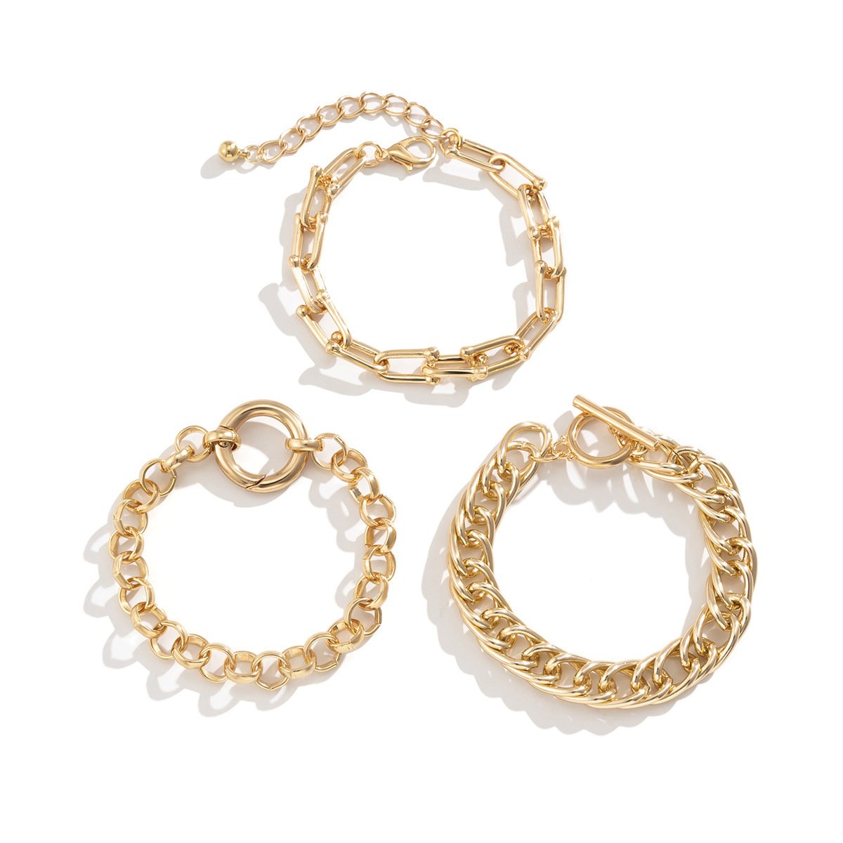 Jewelry stacked metal hollow jewelry creative U-shaped buckle thick chain punk bracelet set female