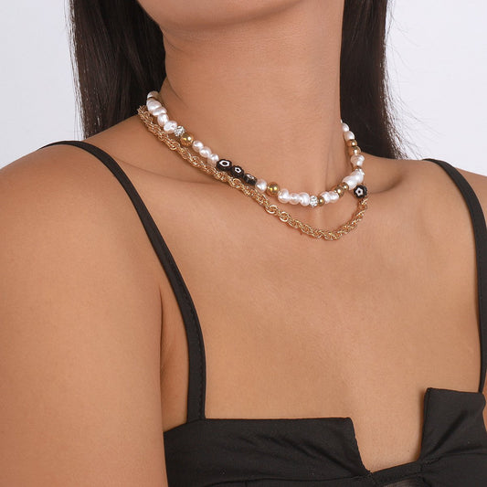 N1787 National Personality Double Fashion Necklace CCB Beaded Twist Chain Necklace Small Fresh Flower Necklace