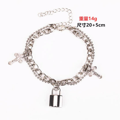 Jewelry Hip Hop Punk Lock Cross Ball Hand Decoration Student Cold Temperament Bracelet