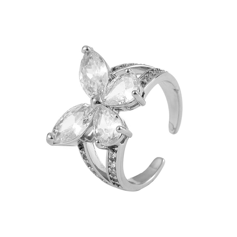 Hong Kong fashion all-match exaggerated style ladies ring zircon big butterfly opening copper micro-inlaid zircon ring