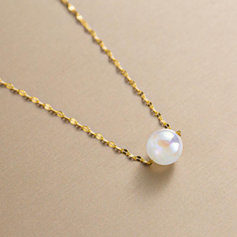 Titanium Steel Mermaid Ji Pearl Pendant Female Clavicle Chain Ins Colorful Shell Bead Necklace Versatile