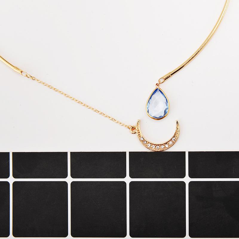 Fashion Jewelry Simple Elegant Diamond Moon Drop Ladies Short Necklace Necklace