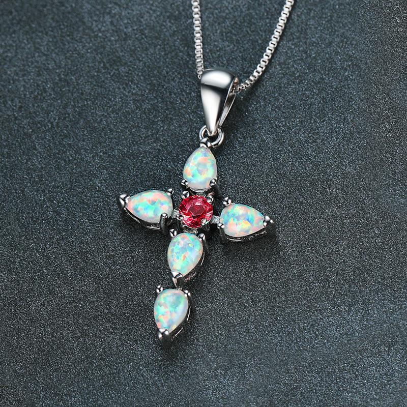 Explosive cross pendant necklace women's summer collarbone chain opal jewelry with diamond head jewelry