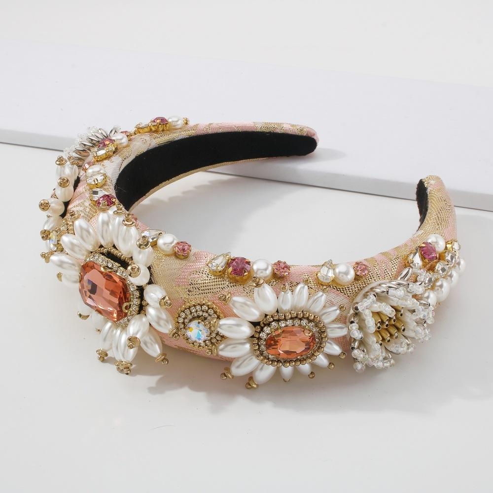 F3683 Baroque palace headband heavy industry diamond-encrusted fabric headband imitation pearl fashion light luxury hair accessories