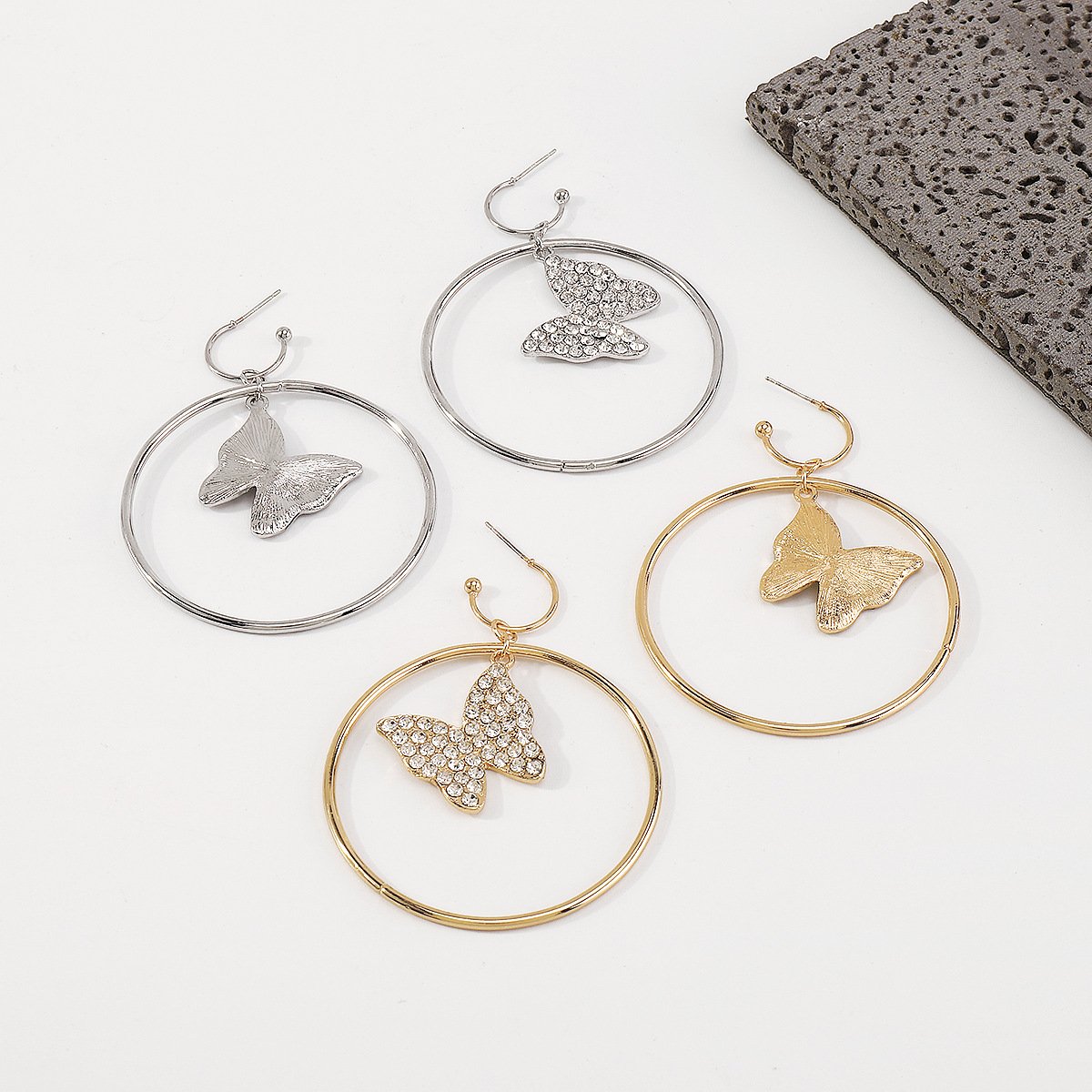 E1655 Minority Light Luxury Fashion Earrings Rhinestone Butterfly Personality Creative Geometric Smart Elegant Earrings